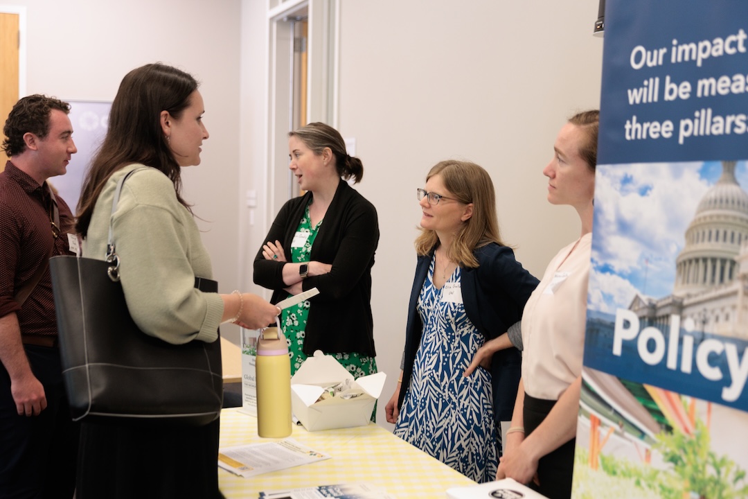 Caitlin Grady and Erica Gralla discuss food assistance at a Global Food Institute policy forum.