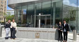 EMSE students Eliese Ottinger, Alejandro Medina Mora, Kaveena Patel, and Islay Van Dusen at WMATA's L'Enfant Plaza headquarters