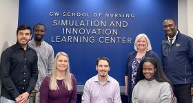 Opal HTM team members, L to R: engineering grad students Sanchit Vijay and Mobolaji Shobanke; nursing student Tabitha Northrup; Connor Roberts; SAIL Center Director Crystel Farina; nursing student Aissatou Thiam; Ekundayo Shittu. (Courtesy E. Shittu)